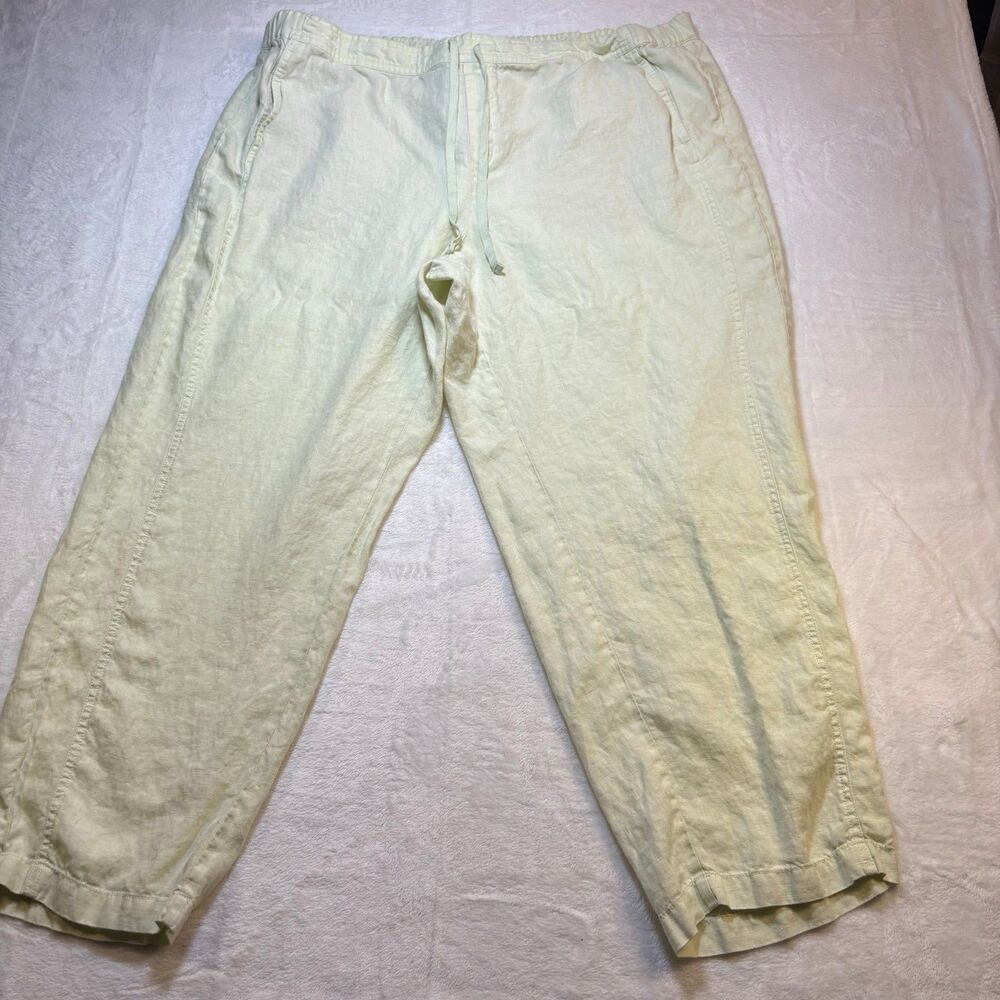 J Jill Love Linen Pants Womens 3X Light Green Cropped Wide Leg 100% Linen